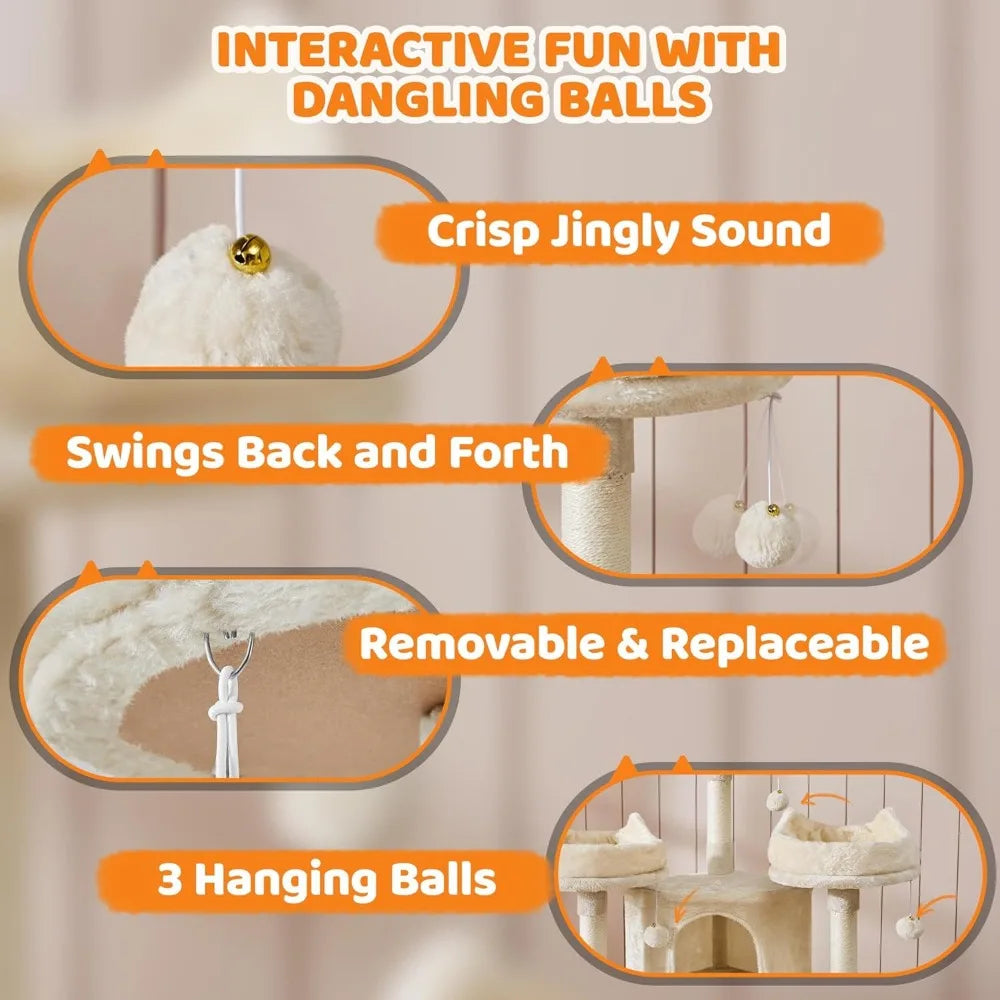 Yaheetech Cat Tree Cat Tower, Multilevel Cat Condo with Sisal Scratching Post as Indoor Cats Play House, Beige
