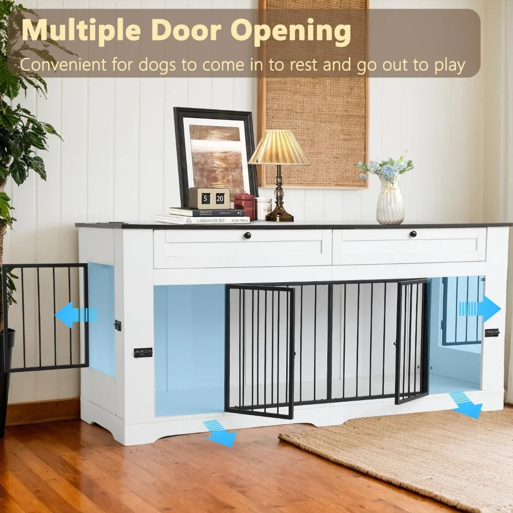 Large Dog Crate Furniture-Decorative Heavy Duty Dog Cage Indoor, Wooden Dog Cage End Table with Charging Station, Dog House with