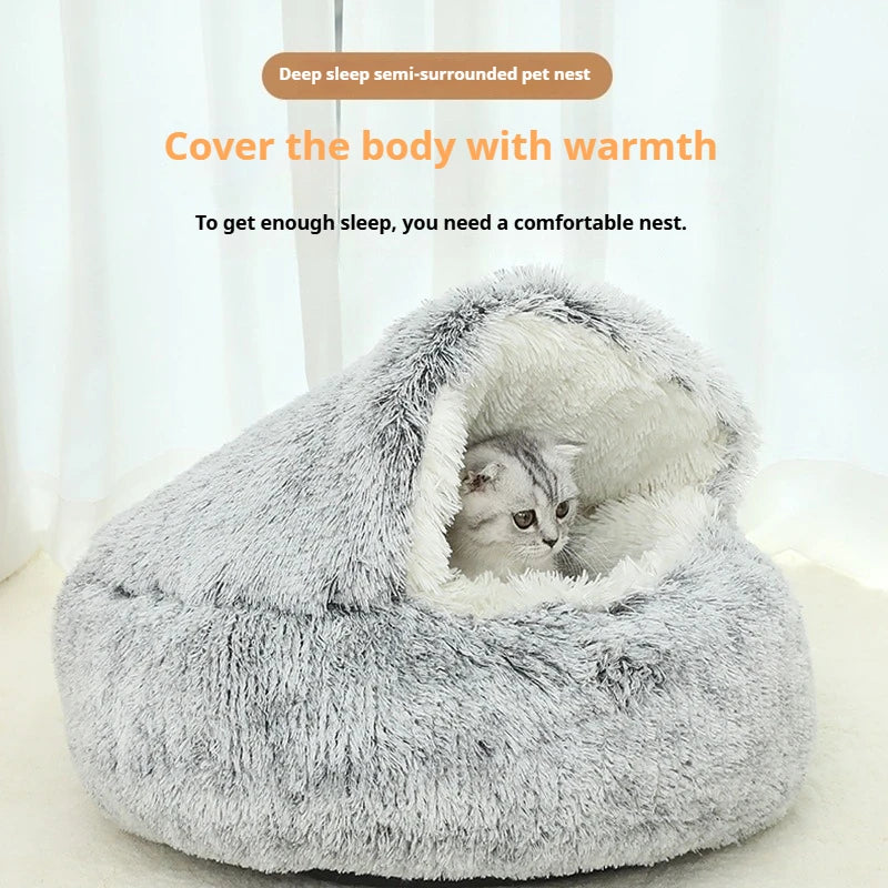 Cat and dog pet supplies, detachable cat and dog beds, semi enclosed winter warm, soft and comfortable dog beds