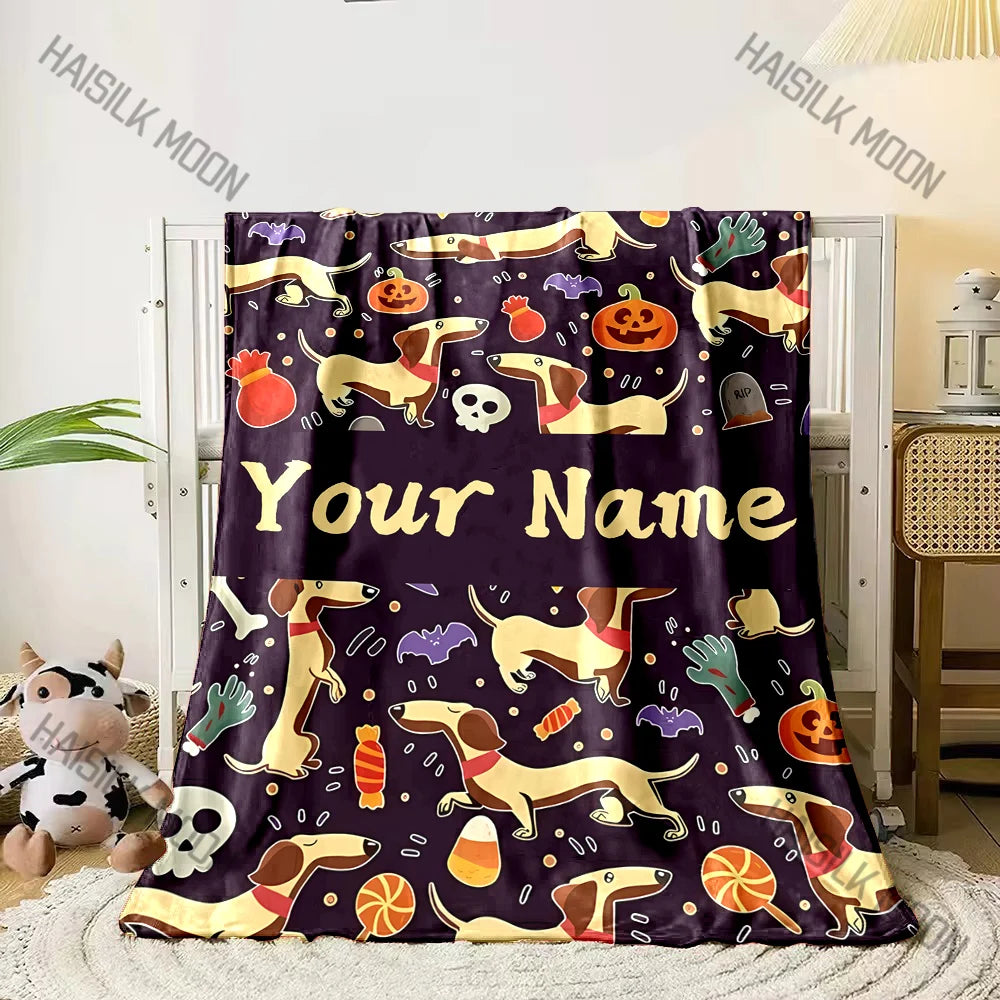 Customized Name Personalized Blanket Dachshund Printed Blanket Soft and Comfortable Home Travel Adult and Warm Blanket