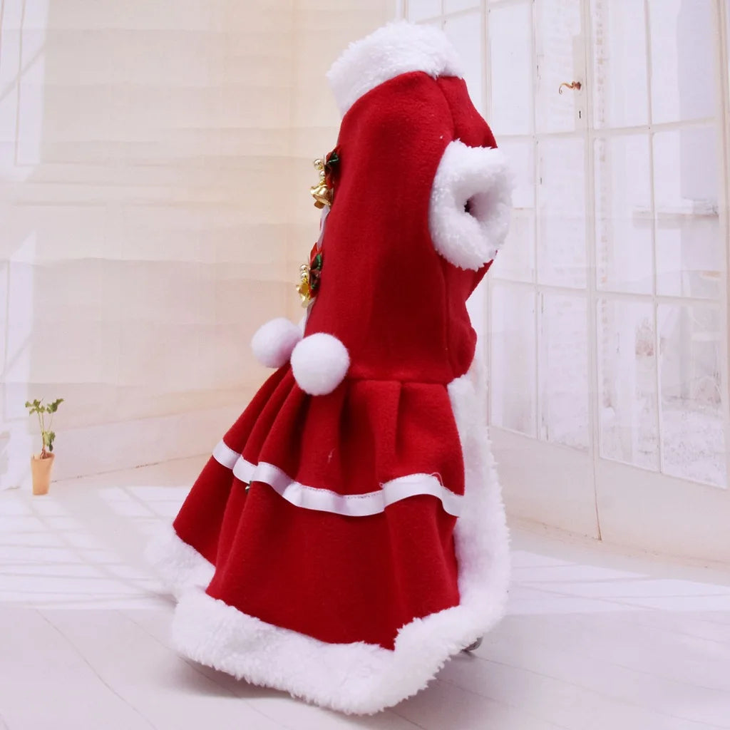 Double-sided Velvet Thickened Bow Hairball Bell Red Pet Christmas Dress, New Dog Pet Clothes for Autumn and Winter