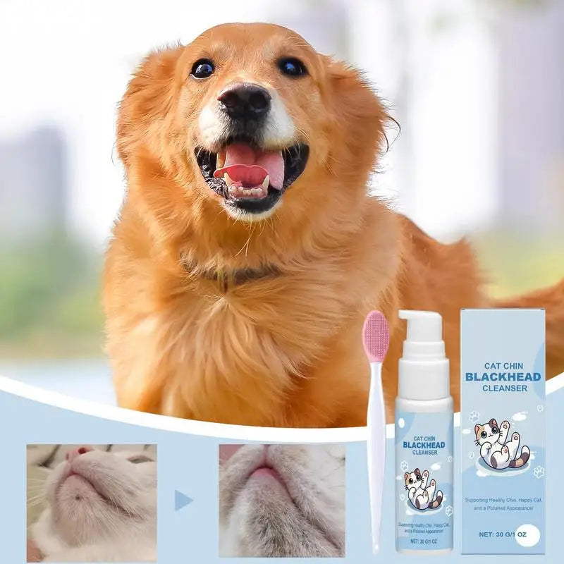 Cat Chin Cleaner 30g Blackhead Cleaning Lotion Pet Chin Acne Care Brush Dog Cat Grooming Supplies Tooth Stain Remover for Pets