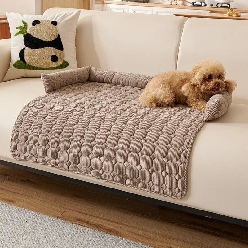 Corduroy Pet Dog Cat Bed Blanket Mat with Neck Pillow Thicken Soft Dog Bed Pad Calming Nest Couch Sofa Bed for Home Car Outdoor