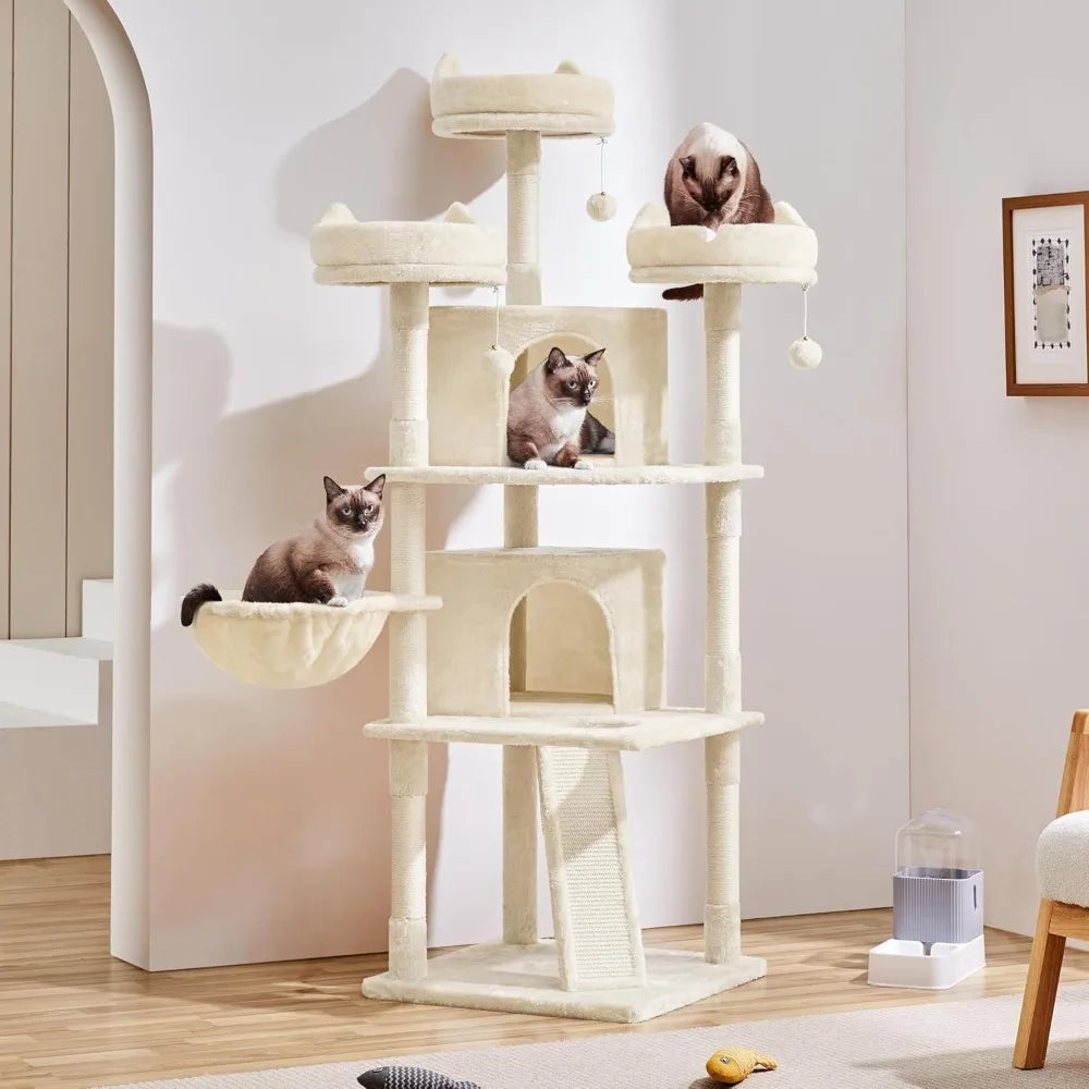 Yaheetech Cat Tree Cat Tower, Multilevel Cat Condo with Sisal Scratching Post as Indoor Cats Play House, Beige