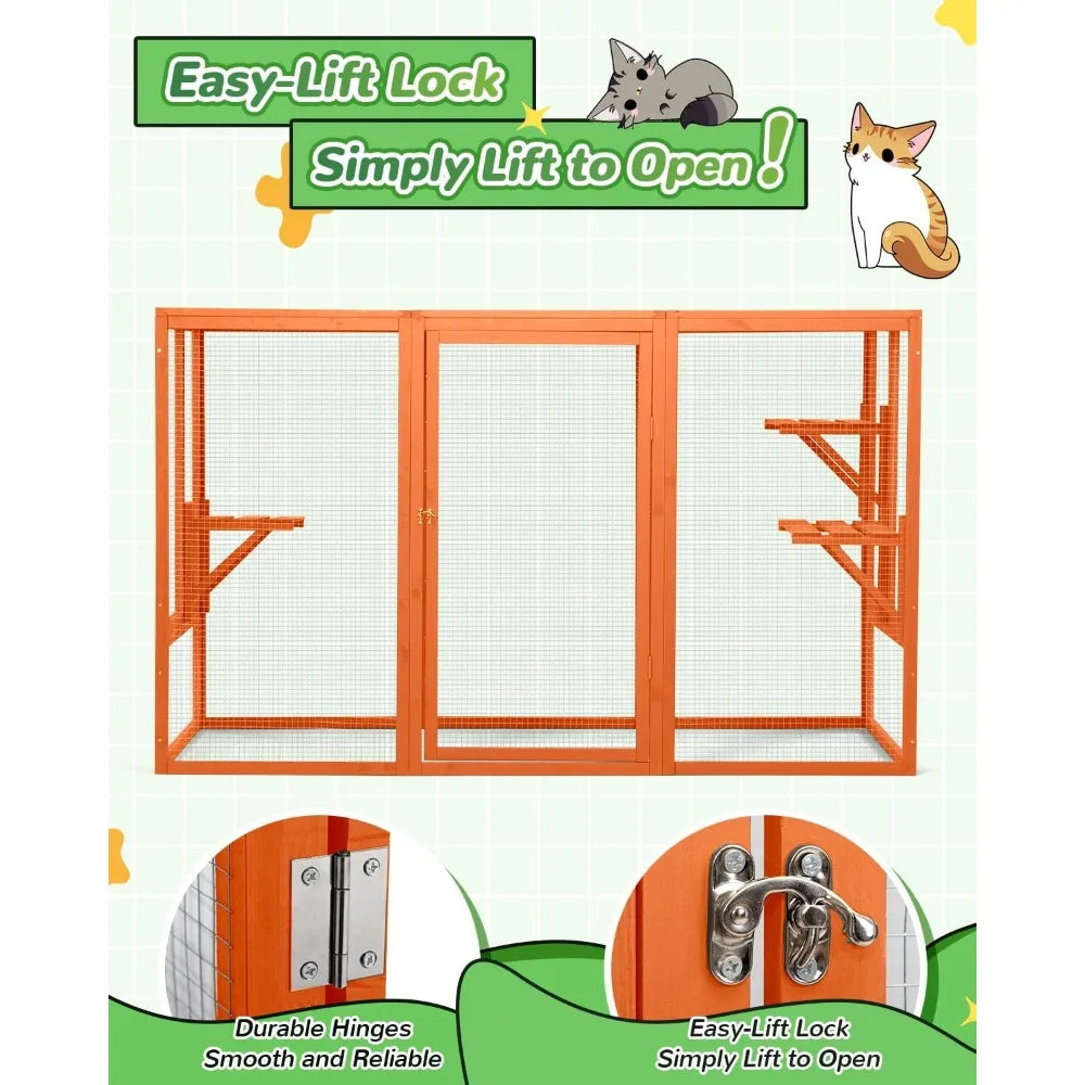 House Weatherproof, Wooden Catios for Cats Outdoor Patio,71" Large Cat Enclosures Indoor for Multiple Cats