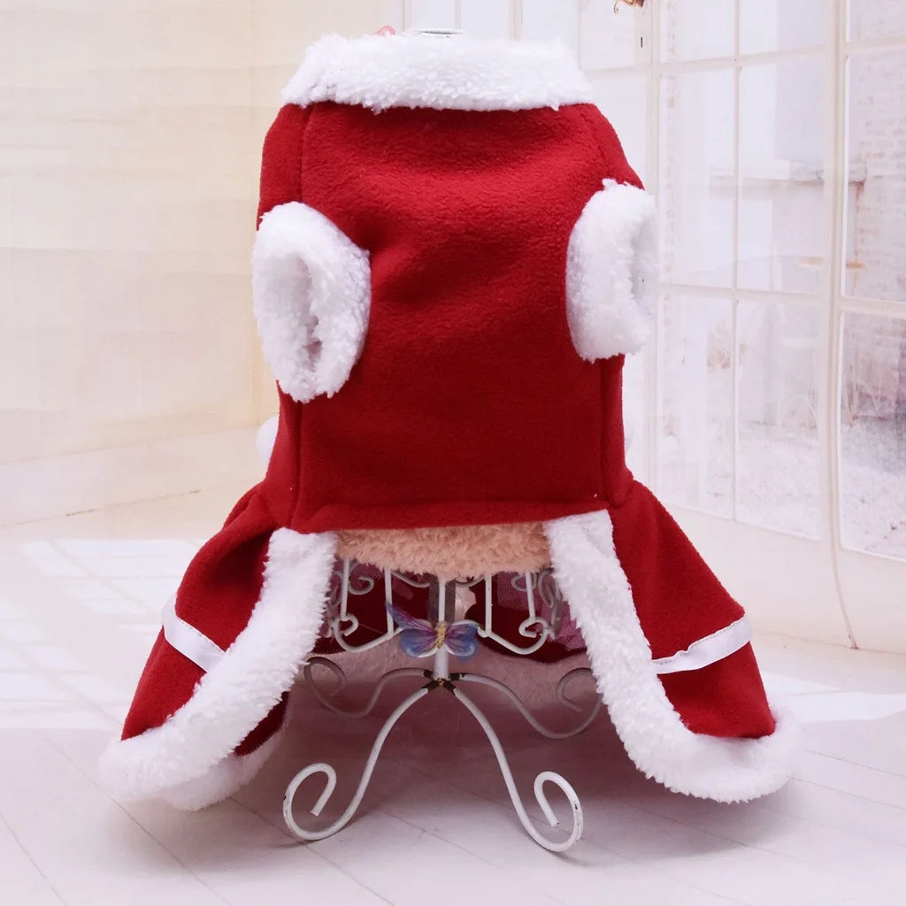 Double-sided Velvet Thickened Bow Hairball Bell Red Pet Christmas Dress, New Dog Pet Clothes for Autumn and Winter