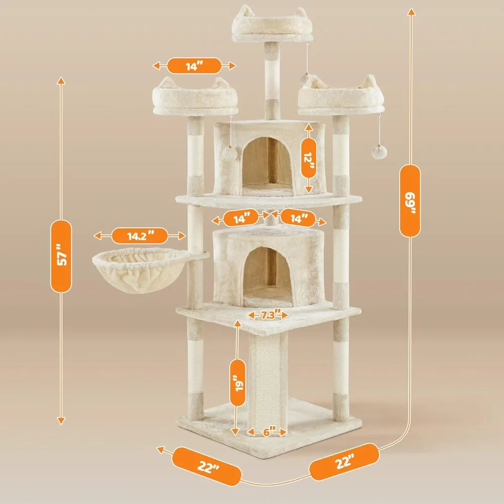Yaheetech Cat Tree Cat Tower, Multilevel Cat Condo with Sisal Scratching Post as Indoor Cats Play House, Beige