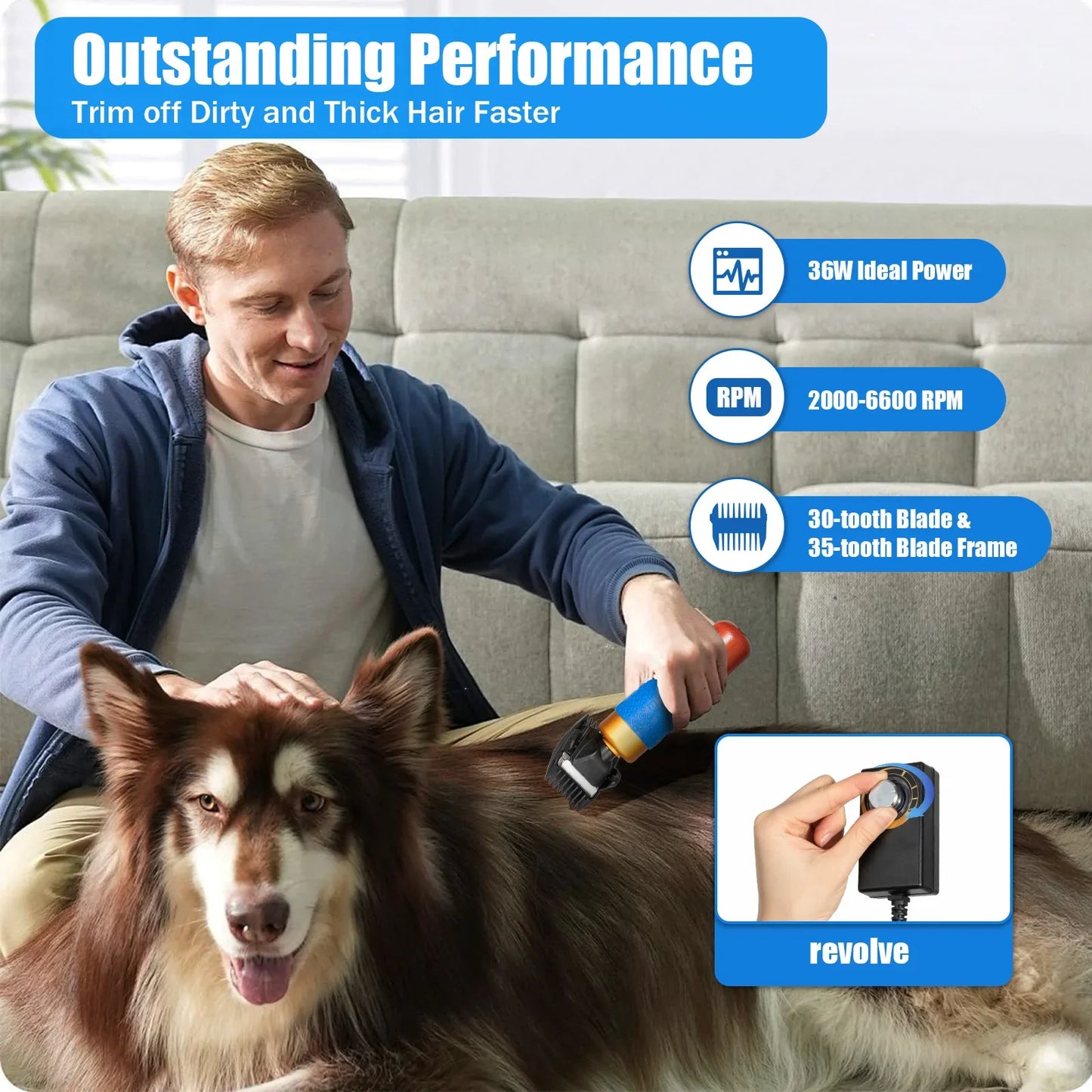 36W Electric Pet Clipper with 2 Blades, Quiet Operation Pet Clipper, Pet Dog Hair Clipper for Grooming, for Sheep Goat Large Dog