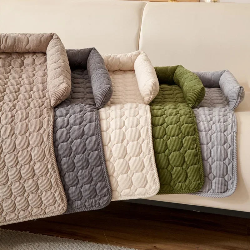 Corduroy Pet Dog Cat Bed Blanket Mat with Neck Pillow Thicken Soft Dog Bed Pad Calming Nest Couch Sofa Bed for Home Car Outdoor