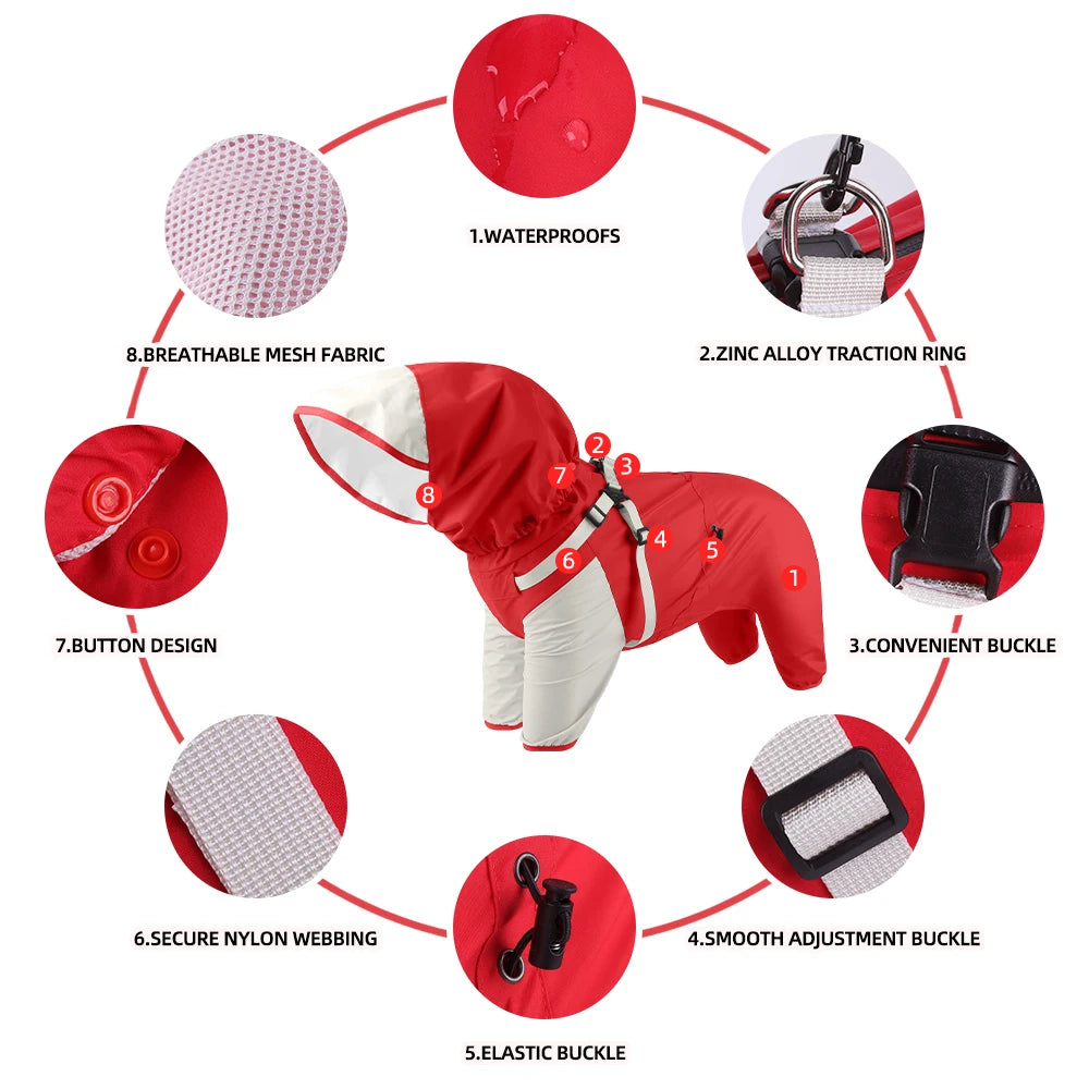 Detachable Dog Raincoat with Harness Waterproof Pet Rain Coats for Small Medium Dogs Greyhound Shepherd Beagle mascotas Overalls