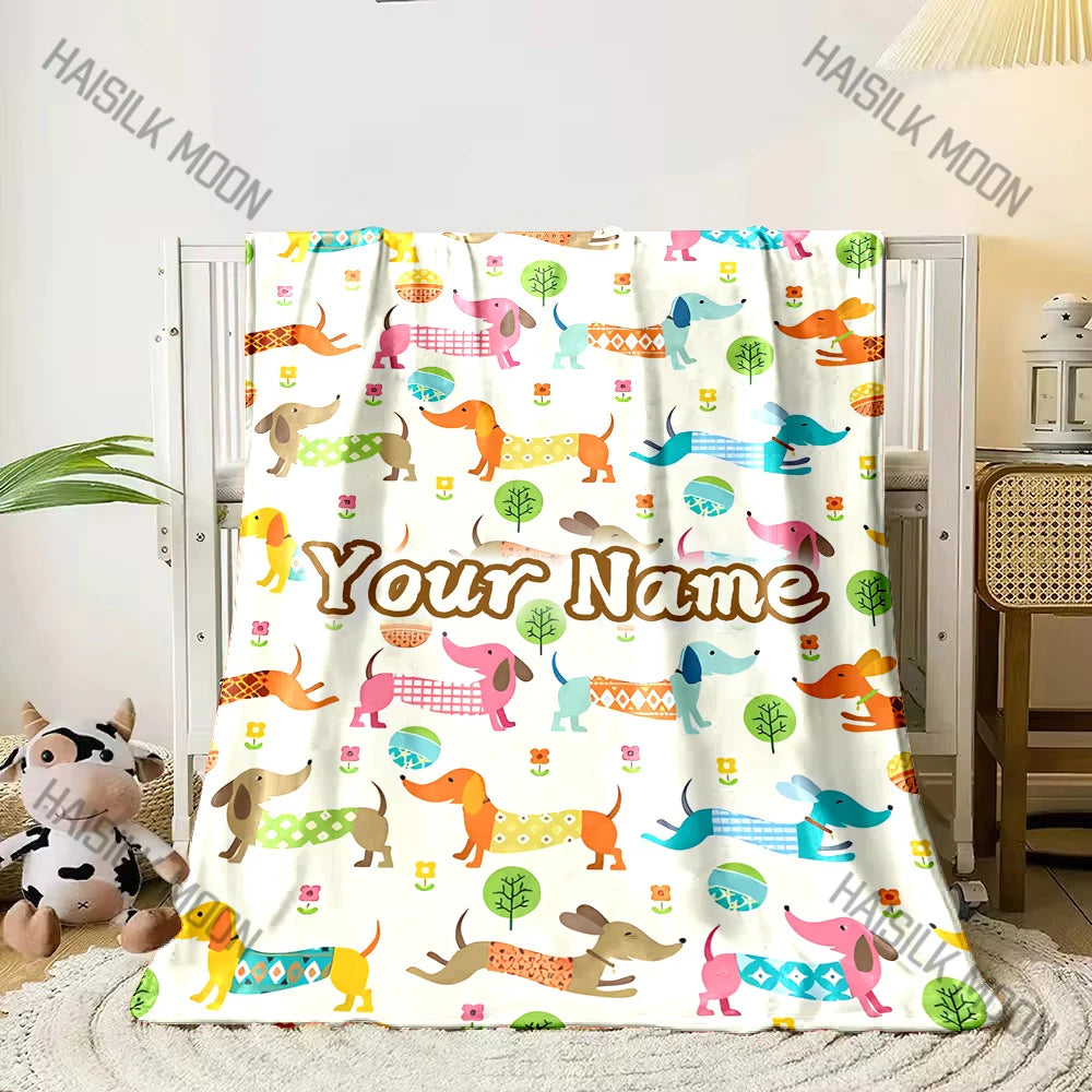 Customized Name Personalized Blanket Dachshund Printed Blanket Soft and Comfortable Home Travel Adult and Warm Blanket