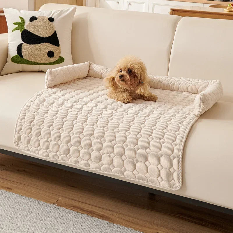 Corduroy Pet Dog Cat Bed Blanket Mat with Neck Pillow Thicken Soft Dog Bed Pad Calming Nest Couch Sofa Bed for Home Car Outdoor