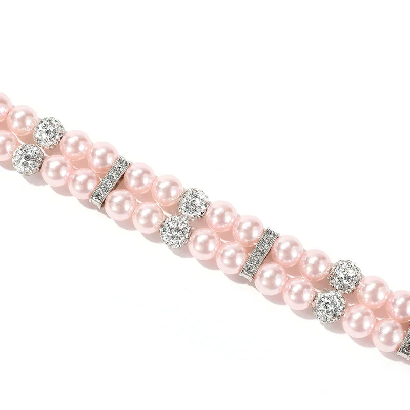 White Pearl Pet Collar with Leash Set Elegant Dog Cat Necklace Harness, Adjustable Puppy Kitten Choker Chain Pet Accessories