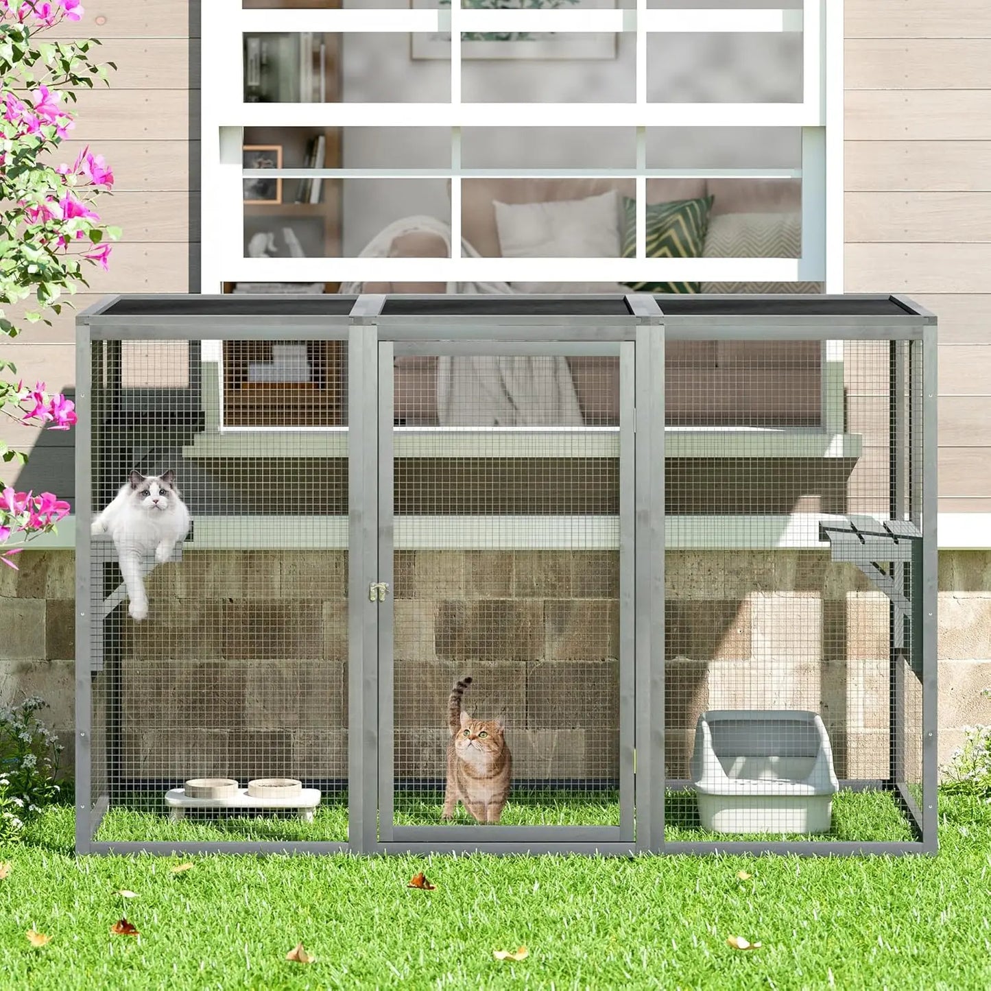 House Weatherproof, Wooden Catios for Cats Outdoor Patio,71" Large Cat Enclosures Indoor for Multiple Cats