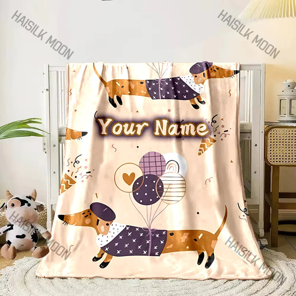 Customized Name Personalized Blanket Dachshund Printed Blanket Soft and Comfortable Home Travel Adult and Warm Blanket
