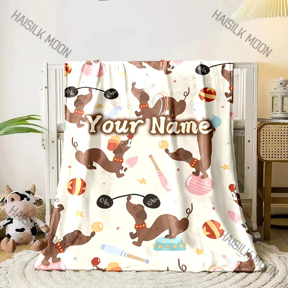 Customized Name Personalized Blanket Dachshund Printed Blanket Soft and Comfortable Home Travel Adult and Warm Blanket