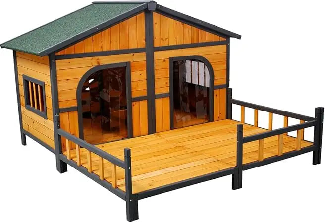 Extra Large Dog House for 2 Dogs, Outdoor Weatherproof Dog Kennel Outside with Elevated Floor and Porch, XL Doghouse Puppy Shelt