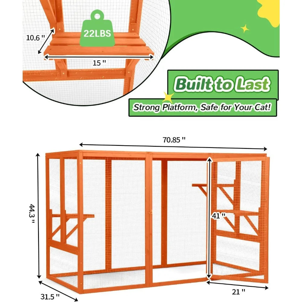 House Weatherproof, Wooden Catios for Cats Outdoor Patio,71" Large Cat Enclosures Indoor for Multiple Cats