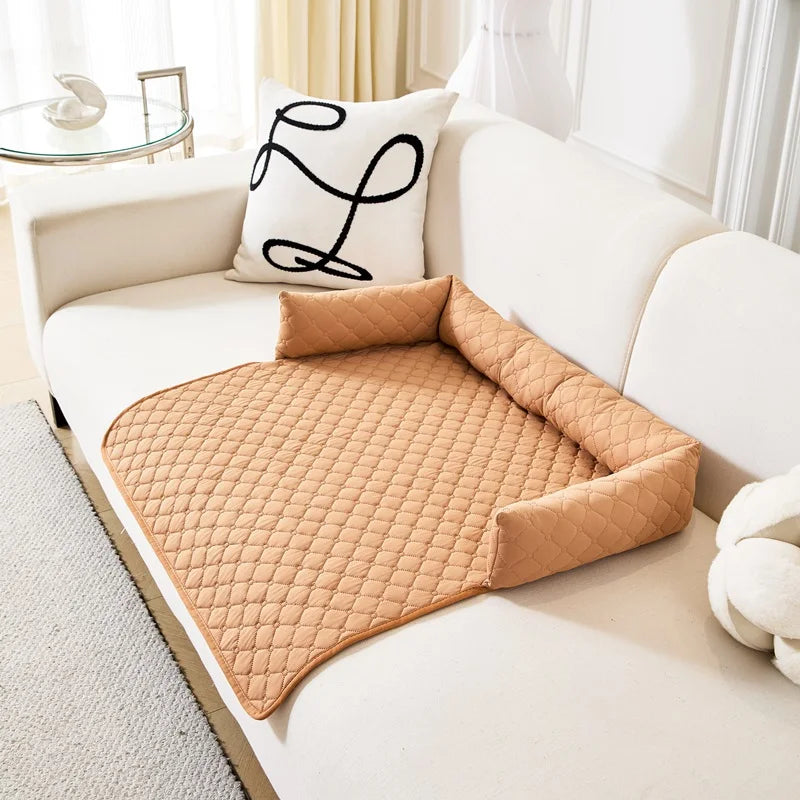 Summer Cooling Feel Pet Sofa Blanket for Medium Dogs Ice Silk Cat Dog Sleeping Nest Non-slip Plaid Dog Bed Pad with Neck Pillow