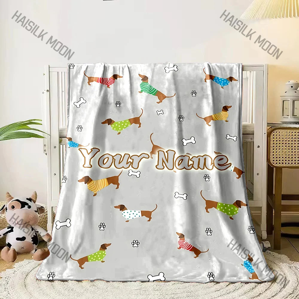 Customized Name Personalized Blanket Dachshund Printed Blanket Soft and Comfortable Home Travel Adult and Warm Blanket