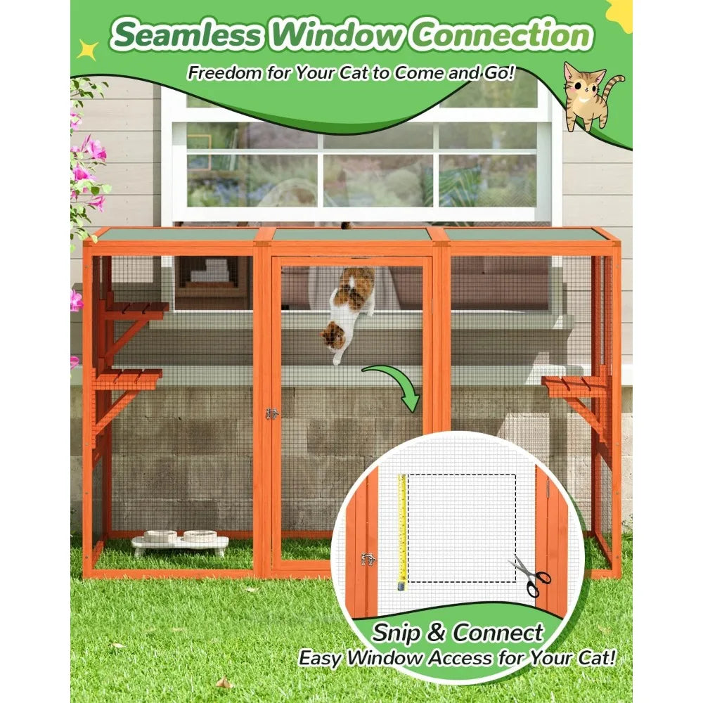 House Weatherproof, Wooden Catios for Cats Outdoor Patio,71" Large Cat Enclosures Indoor for Multiple Cats