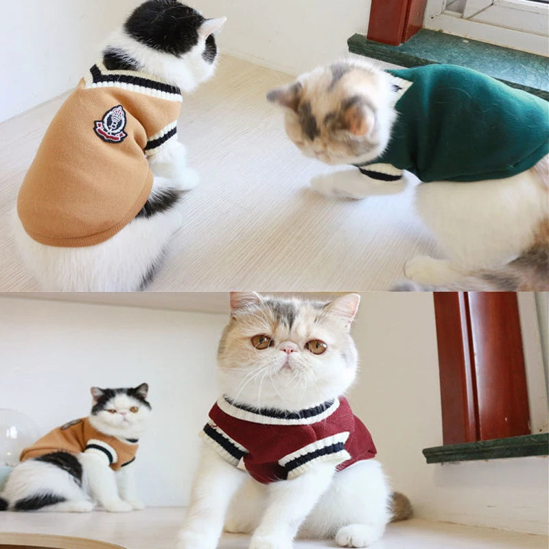 Pet Cat Solid Costume Autumn Winter Christmas Sweater College Style Dog Clothes Kitten Puppy Vest Clothes Kitty Jacket Outfits