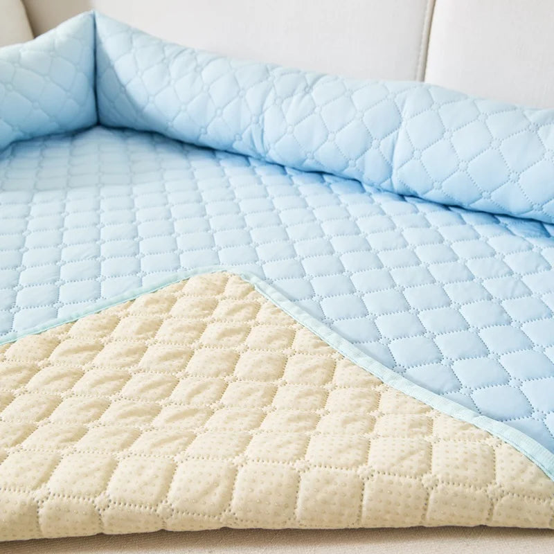 Summer Cooling Feel Pet Sofa Blanket for Medium Dogs Ice Silk Cat Dog Sleeping Nest Non-slip Plaid Dog Bed Pad with Neck Pillow