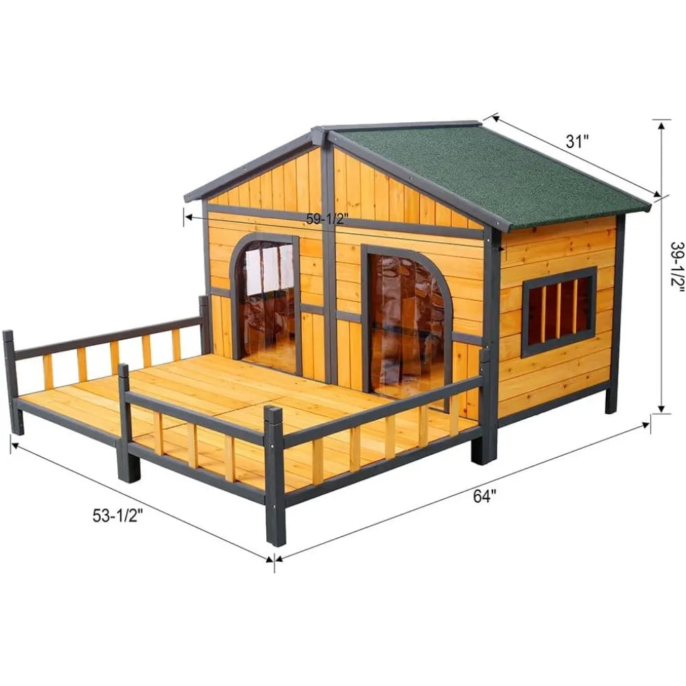 Extra Large Dog House for 2 Dogs, Outdoor Weatherproof Dog Kennel Outside with Elevated Floor and Porch, XL Doghouse Puppy Shelt