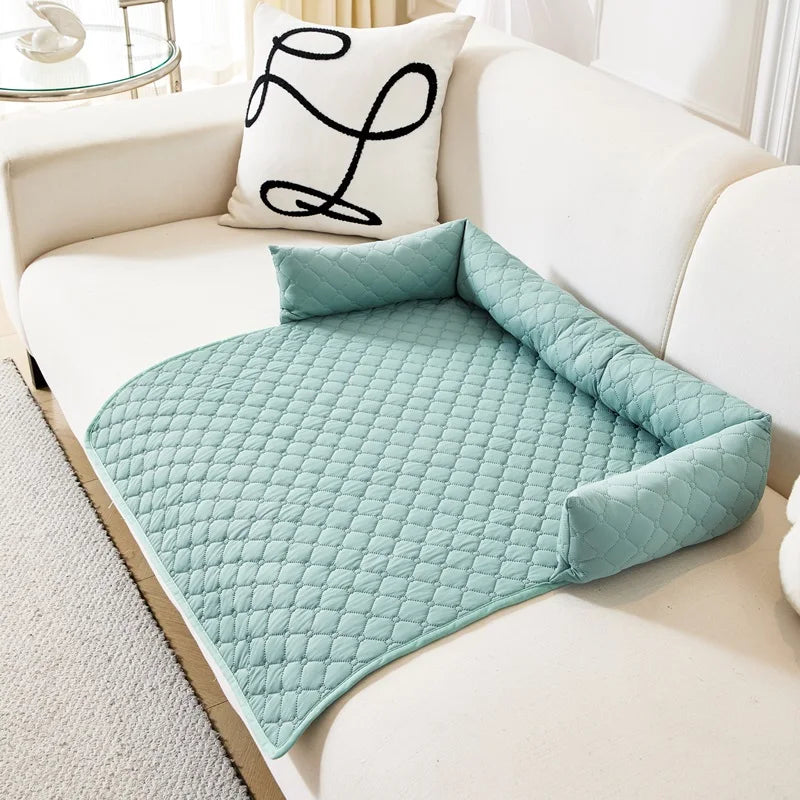 Summer Cooling Feel Pet Sofa Blanket for Medium Dogs Ice Silk Cat Dog Sleeping Nest Non-slip Plaid Dog Bed Pad with Neck Pillow