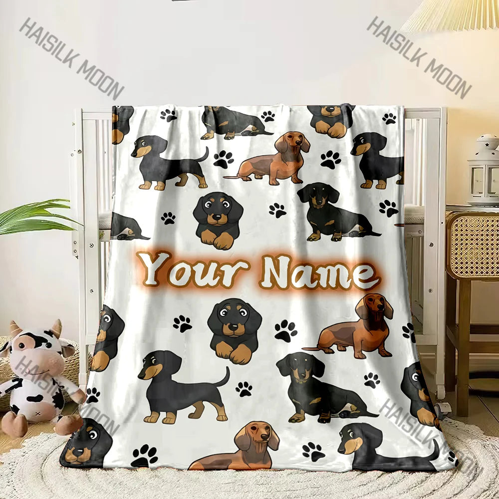 Customized Name Personalized Blanket Dachshund Printed Blanket Soft and Comfortable Home Travel Adult and Warm Blanket