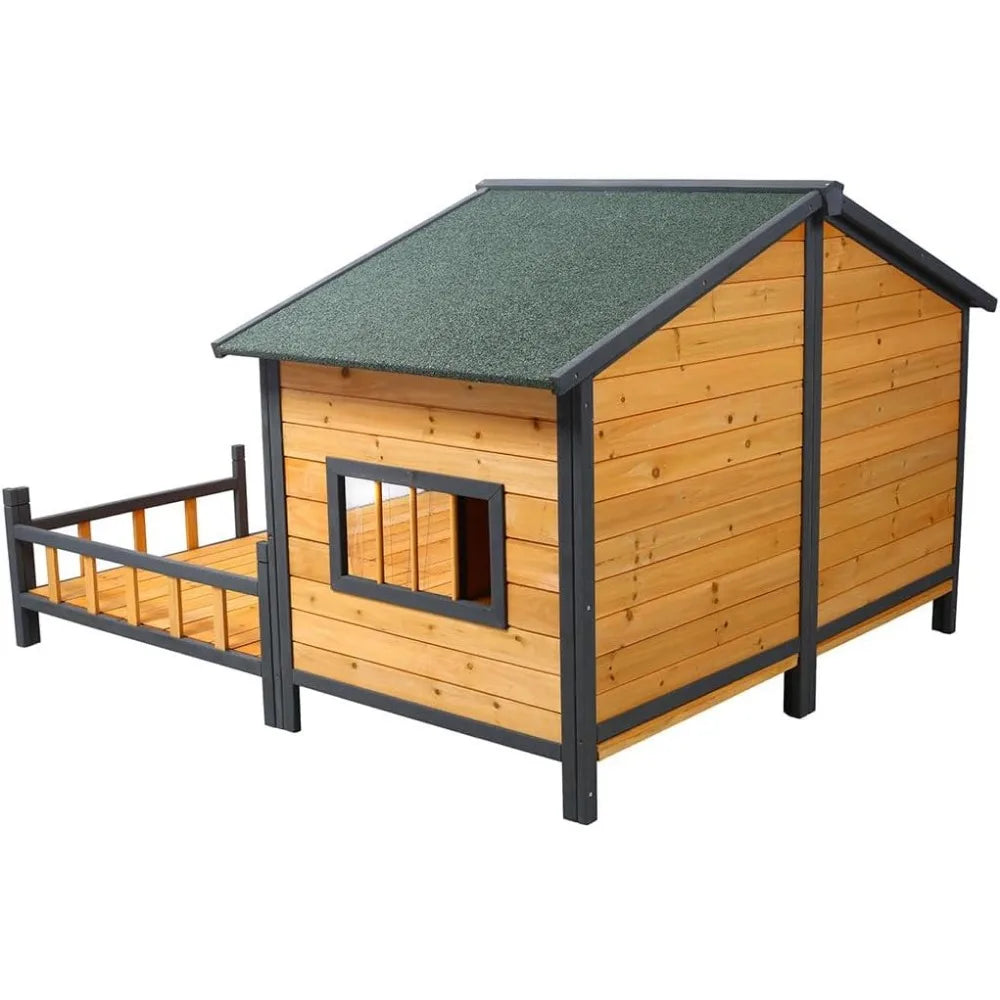 Extra Large Dog House for 2 Dogs, Outdoor Weatherproof Dog Kennel Outside with Elevated Floor and Porch, XL Doghouse Puppy Shelt