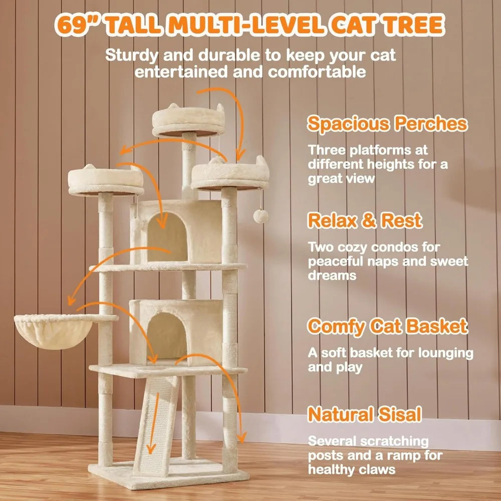 Yaheetech Cat Tree Cat Tower, Multilevel Cat Condo with Sisal Scratching Post as Indoor Cats Play House, Beige