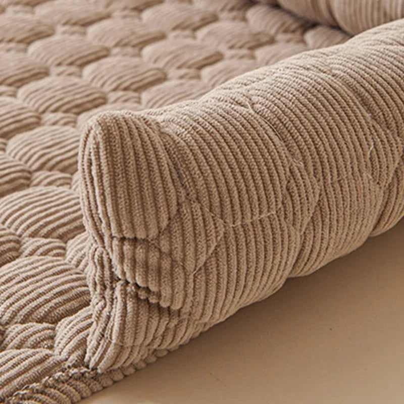 Corduroy Pet Dog Cat Bed Blanket Mat with Neck Pillow Thicken Soft Dog Bed Pad Calming Nest Couch Sofa Bed for Home Car Outdoor
