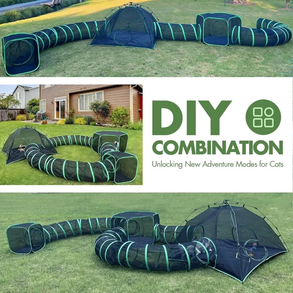 6-in-1 Outdoor Cat Play Tents and Tunnels - Portable Cat Enclosures and Playpen With 3 Tents and 3 Tunnels Things for Cats Toys