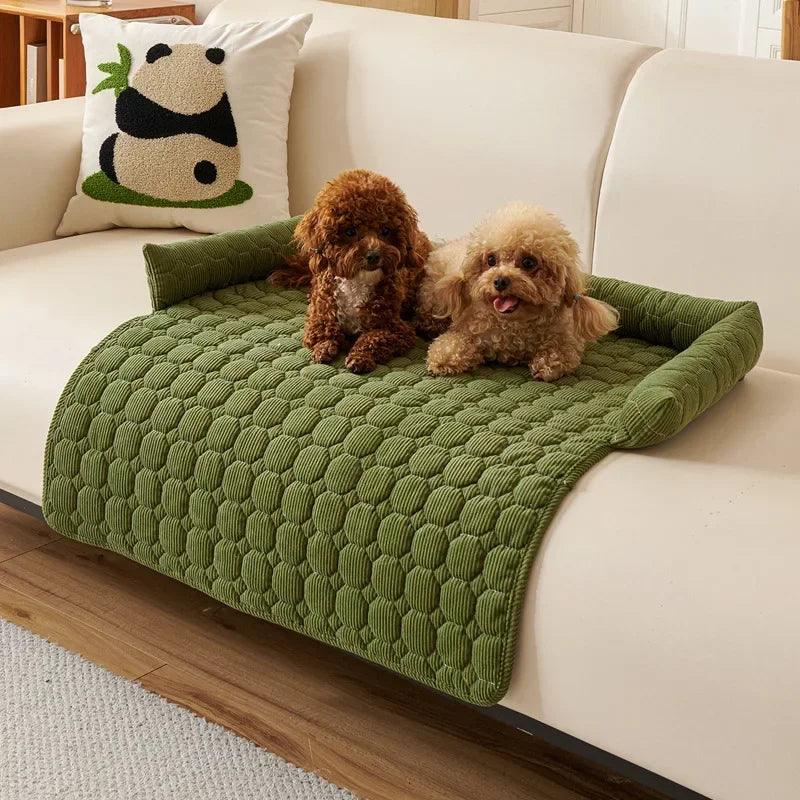 Corduroy Pet Dog Cat Bed Blanket Mat with Neck Pillow Thicken Soft Dog Bed Pad Calming Nest Couch Sofa Bed for Home Car Outdoor