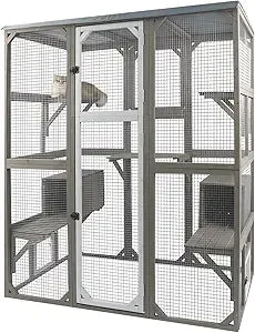 Catio Outdoor Cat Enclosure Large Window Cat House Walk in Kitty Cage with Multi-Level Platforms, Waterproof Roof for Mulitiple