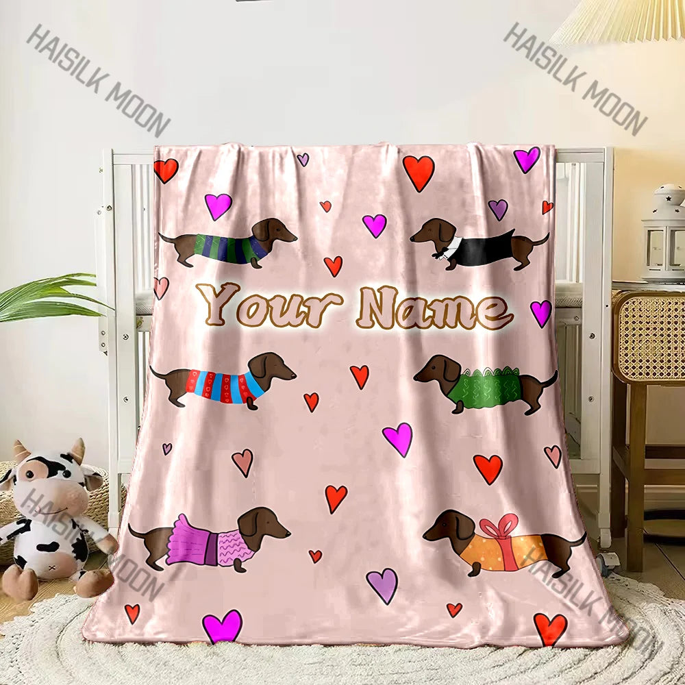 Customized Name Personalized Blanket Dachshund Printed Blanket Soft and Comfortable Home Travel Adult and Warm Blanket