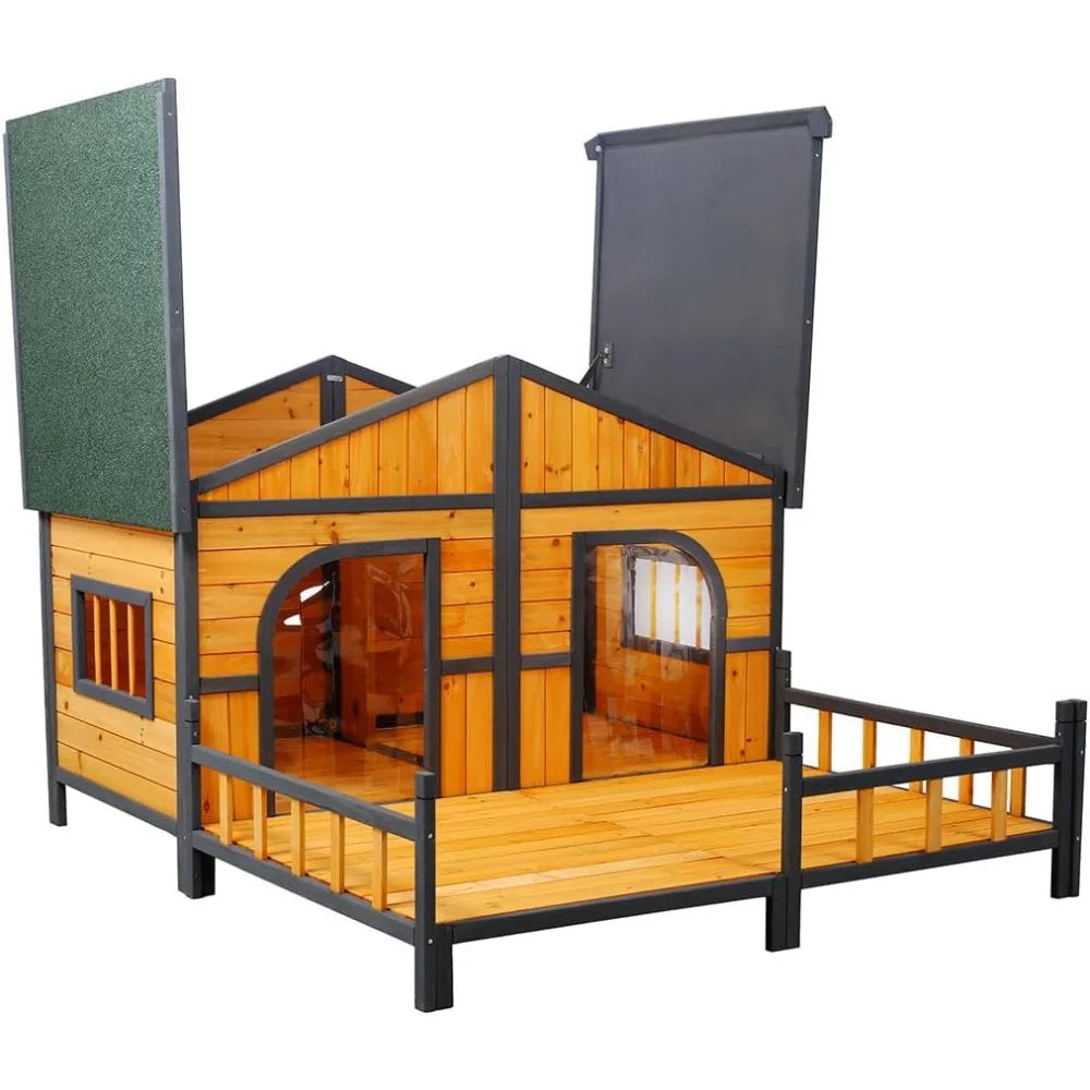 Extra Large Dog House for 2 Dogs, Outdoor Weatherproof Dog Kennel Outside with Elevated Floor and Porch, XL Doghouse Puppy Shelt