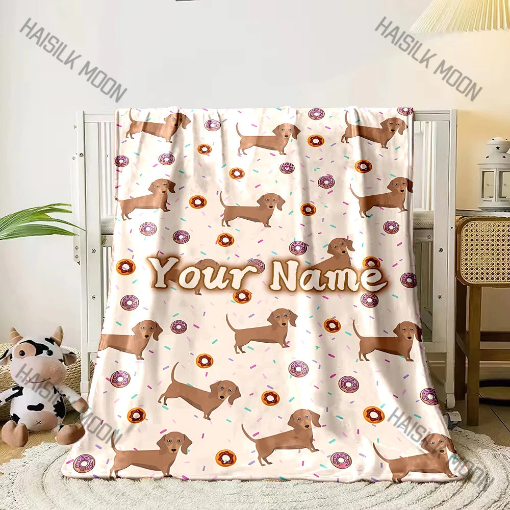 Customized Name Personalized Blanket Dachshund Printed Blanket Soft and Comfortable Home Travel Adult and Warm Blanket