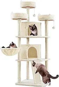 Yaheetech Cat Tree Cat Tower, Multilevel Cat Condo with Sisal Scratching Post as Indoor Cats Play House, Beige