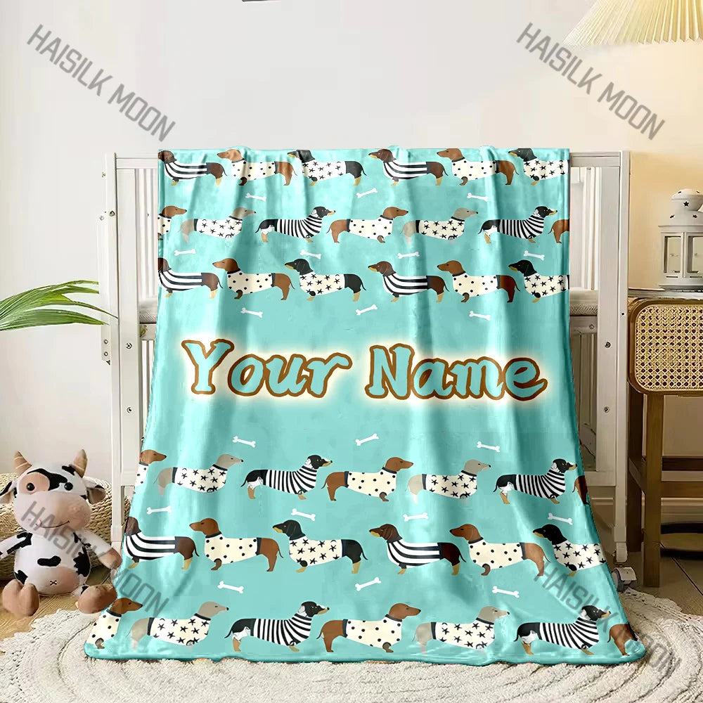 Customized Name Personalized Blanket Dachshund Printed Blanket Soft and Comfortable Home Travel Adult and Warm Blanket