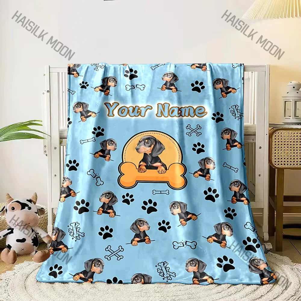 Customized Name Personalized Blanket Dachshund Printed Blanket Soft and Comfortable Home Travel Adult and Warm Blanket