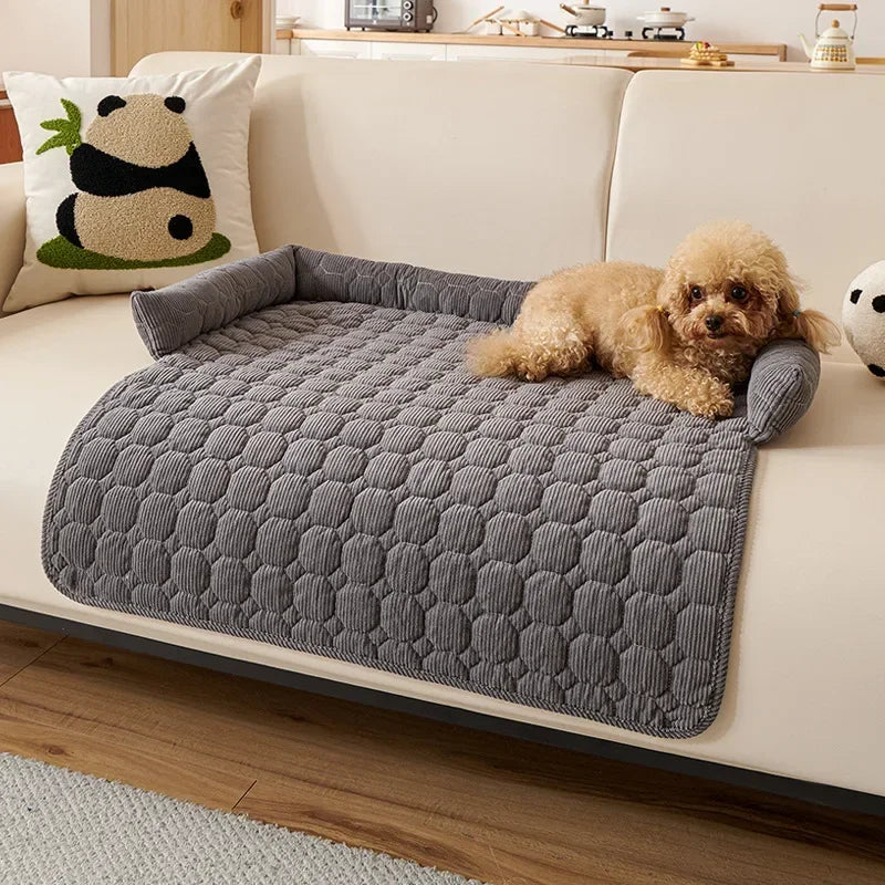Corduroy Pet Dog Cat Bed Blanket Mat with Neck Pillow Thicken Soft Dog Bed Pad Calming Nest Couch Sofa Bed for Home Car Outdoor