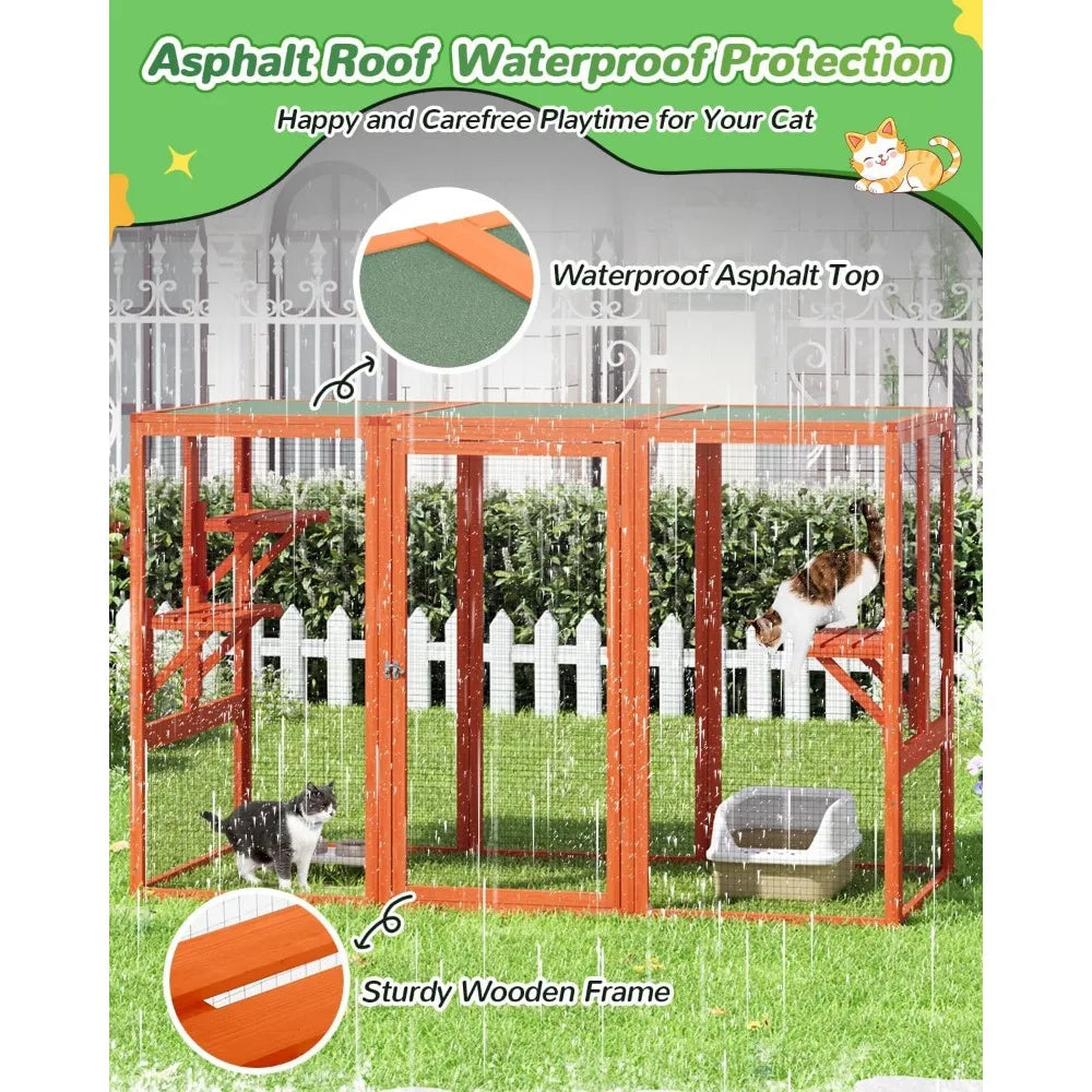 House Weatherproof, Wooden Catios for Cats Outdoor Patio,71" Large Cat Enclosures Indoor for Multiple Cats