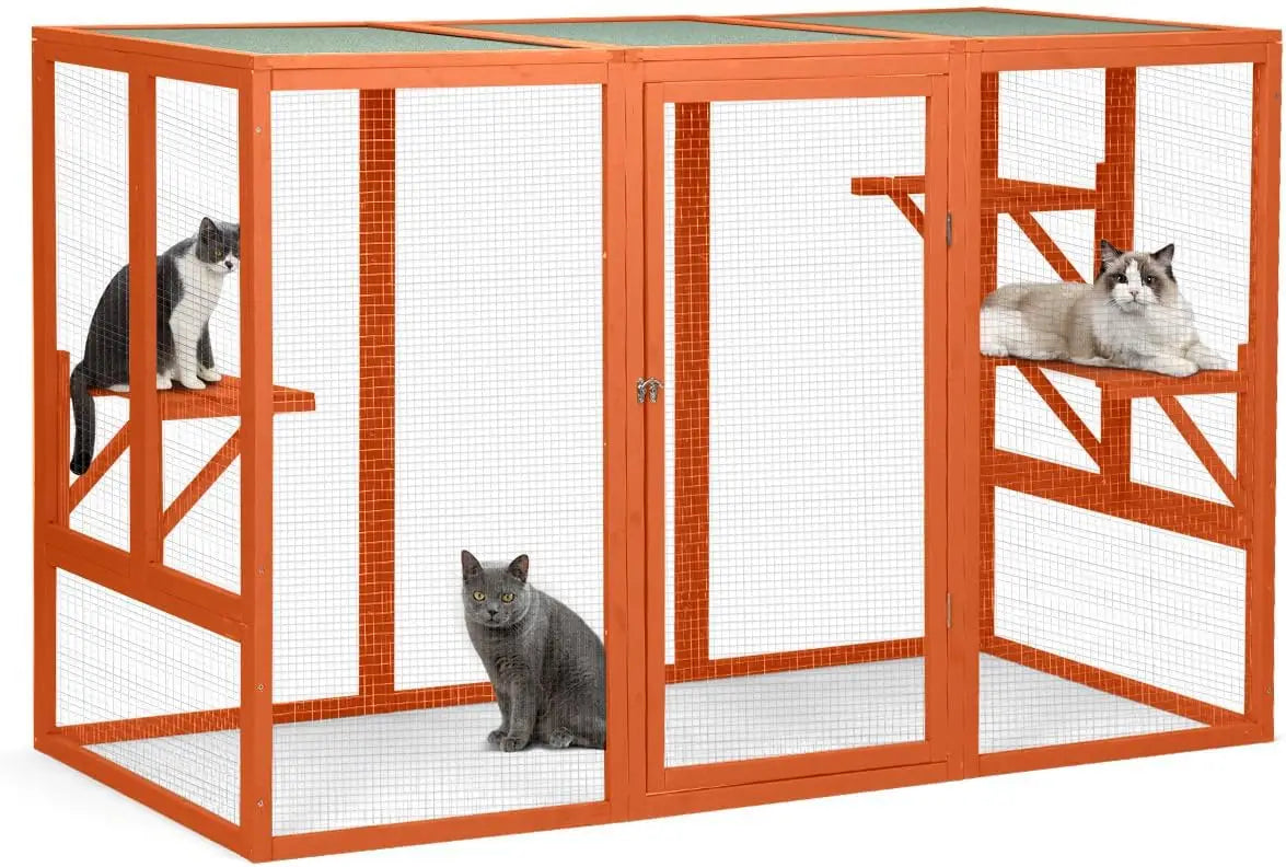 House Weatherproof, Wooden Catios for Cats Outdoor Patio,71" Large Cat Enclosures Indoor for Multiple Cats