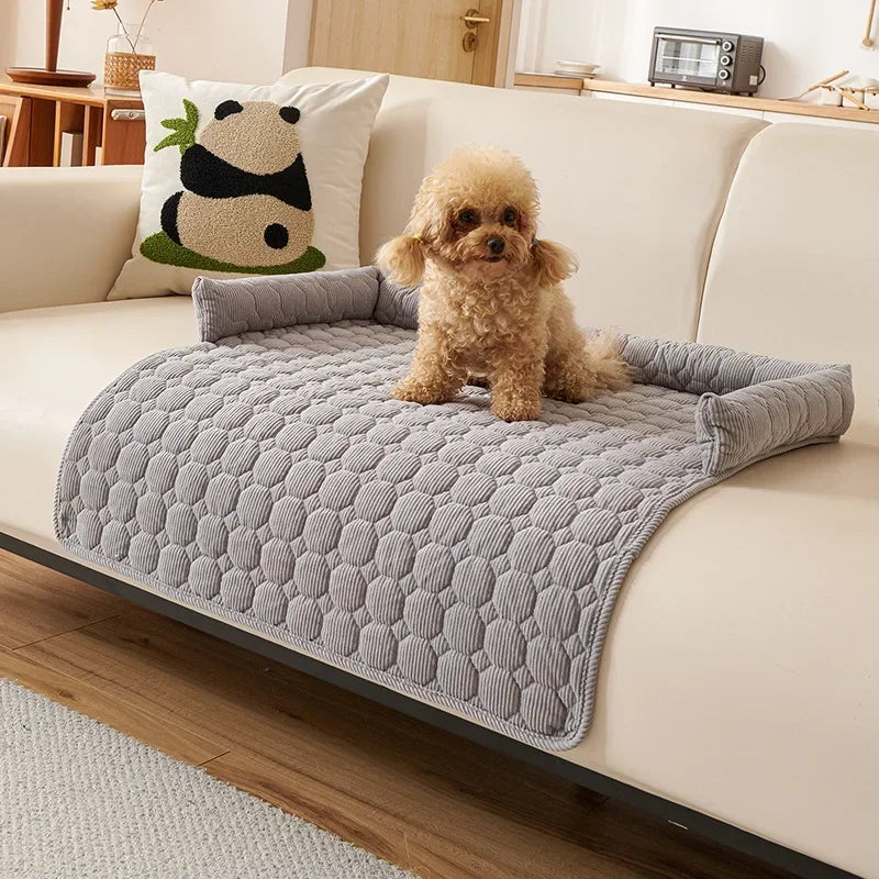 Corduroy Pet Dog Cat Bed Blanket Mat with Neck Pillow Thicken Soft Dog Bed Pad Calming Nest Couch Sofa Bed for Home Car Outdoor