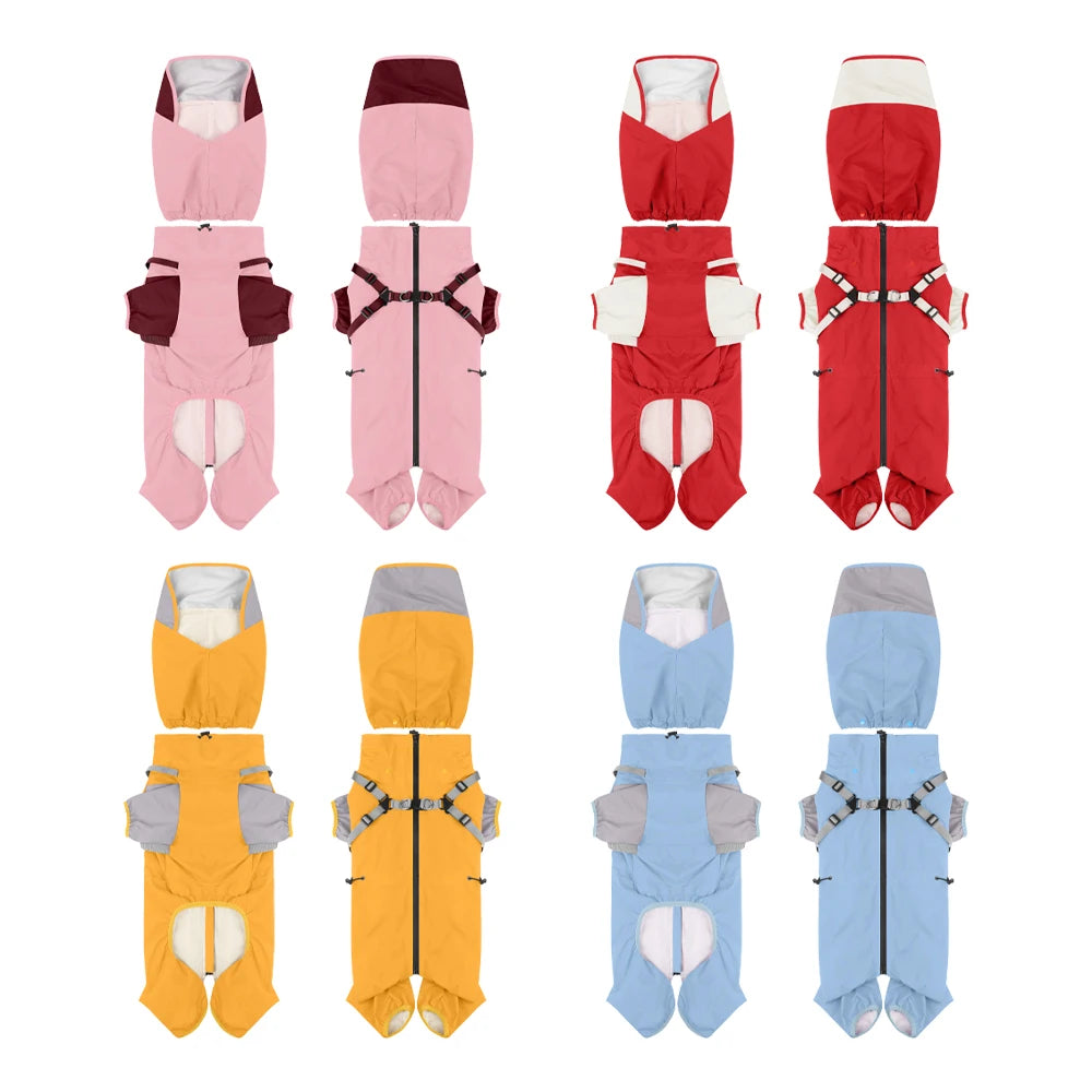 Detachable Dog Raincoat with Harness Waterproof Pet Rain Coats for Small Medium Dogs Greyhound Shepherd Beagle mascotas Overalls
