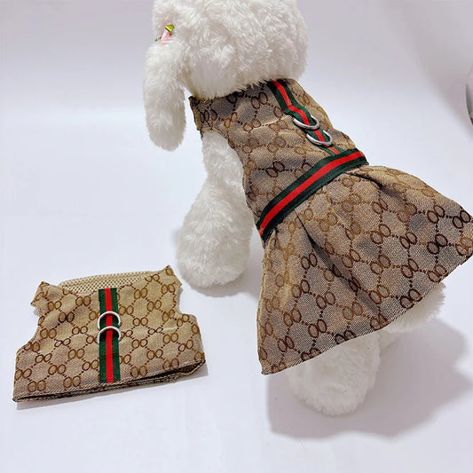 Pet Couple Clothing Designer Luxury Women Dog Dress Men Dog Chest Back Vest Puppy Clothes Beautiful Skirt Traction Rope Leash