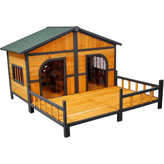 Extra Large Dog House for 2 Dogs, Outdoor Weatherproof Dog Kennel Outside with Elevated Floor and Porch, XL Doghouse Puppy Shelt