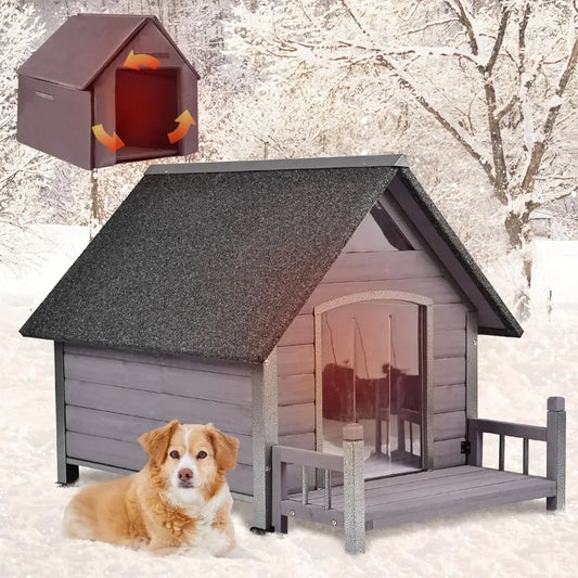 Outdoor Dog House 100% Insulated Dog Kennel with Liner for Winter, Thick Material - insulated liner, metal frame, Waterproof
